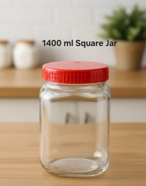 1400 ml Square Jar — Plastic Lid