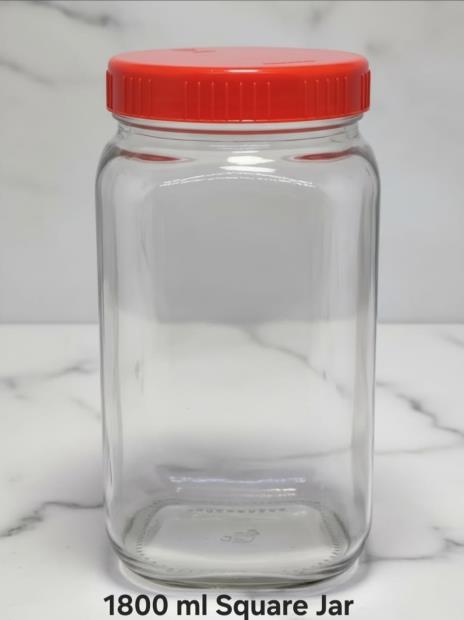 1800 ml Square Jar — Plastic Lid