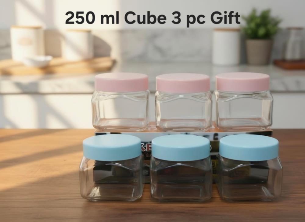 250 ml Cube Jar — 3 pc Gift Set (Pink & Pista)