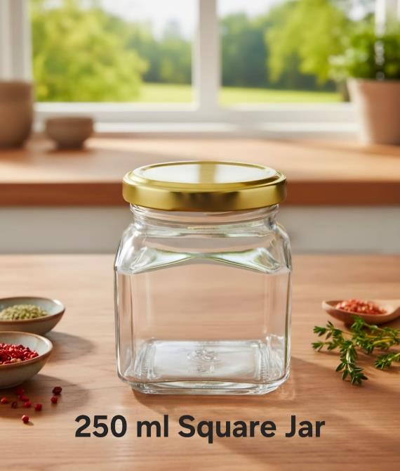 250 ml Square Jar (Gold Metal Cap)