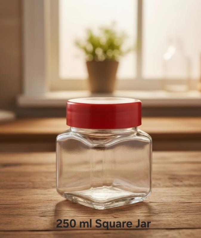 250 ml Square Jar (Red Plastic Lid)