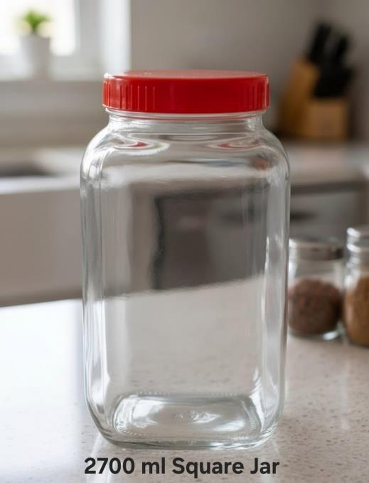 2700 ml Square Jar — Plastic Lid