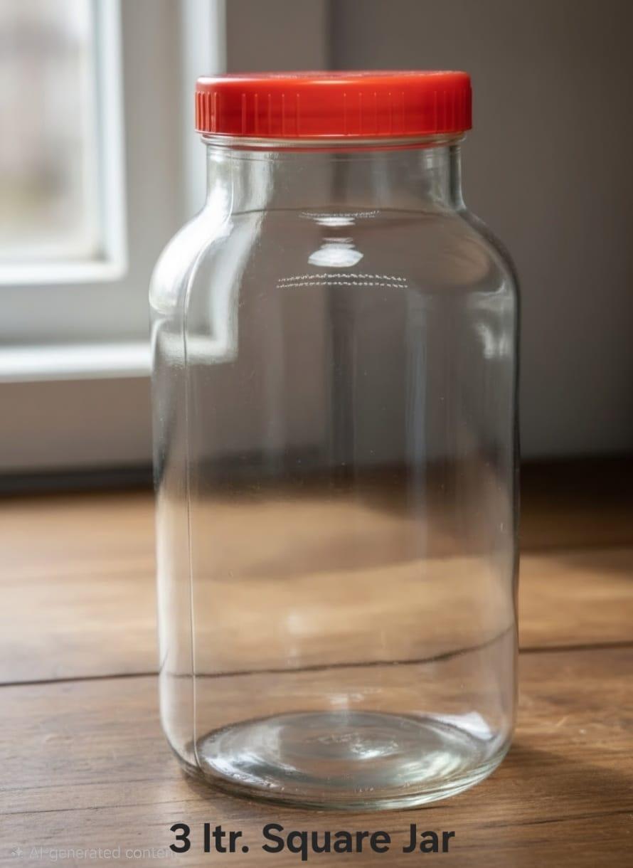 3 Litre Square Jar — Plastic Lid