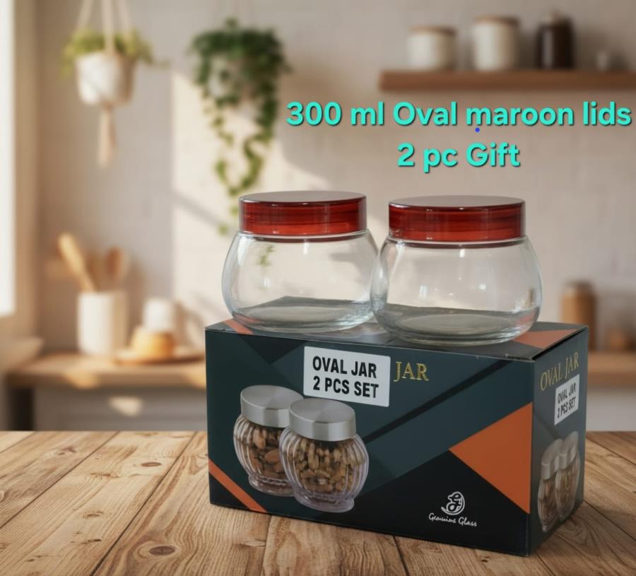 300 ml Oval Jar — 2 pc Gift Set (Maroon ABS Lid)