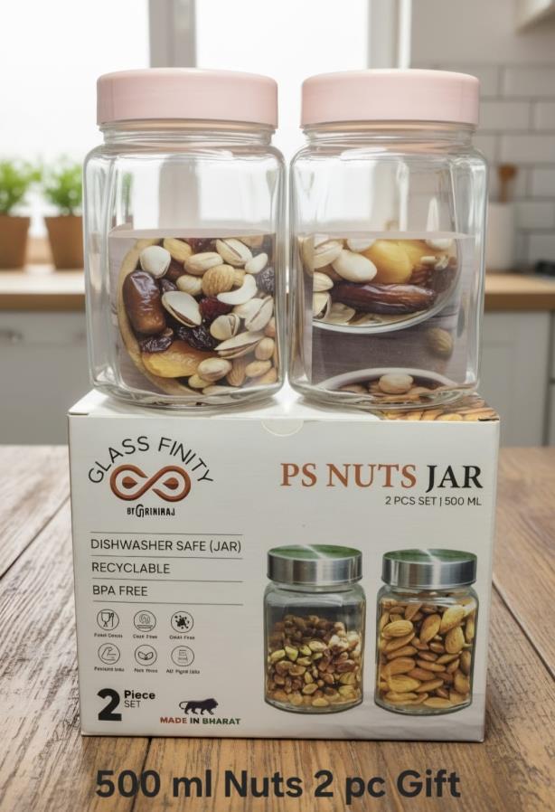 500 ml Nuts Jar — 2 pc Gift Set (Pink & Pista Lid)
