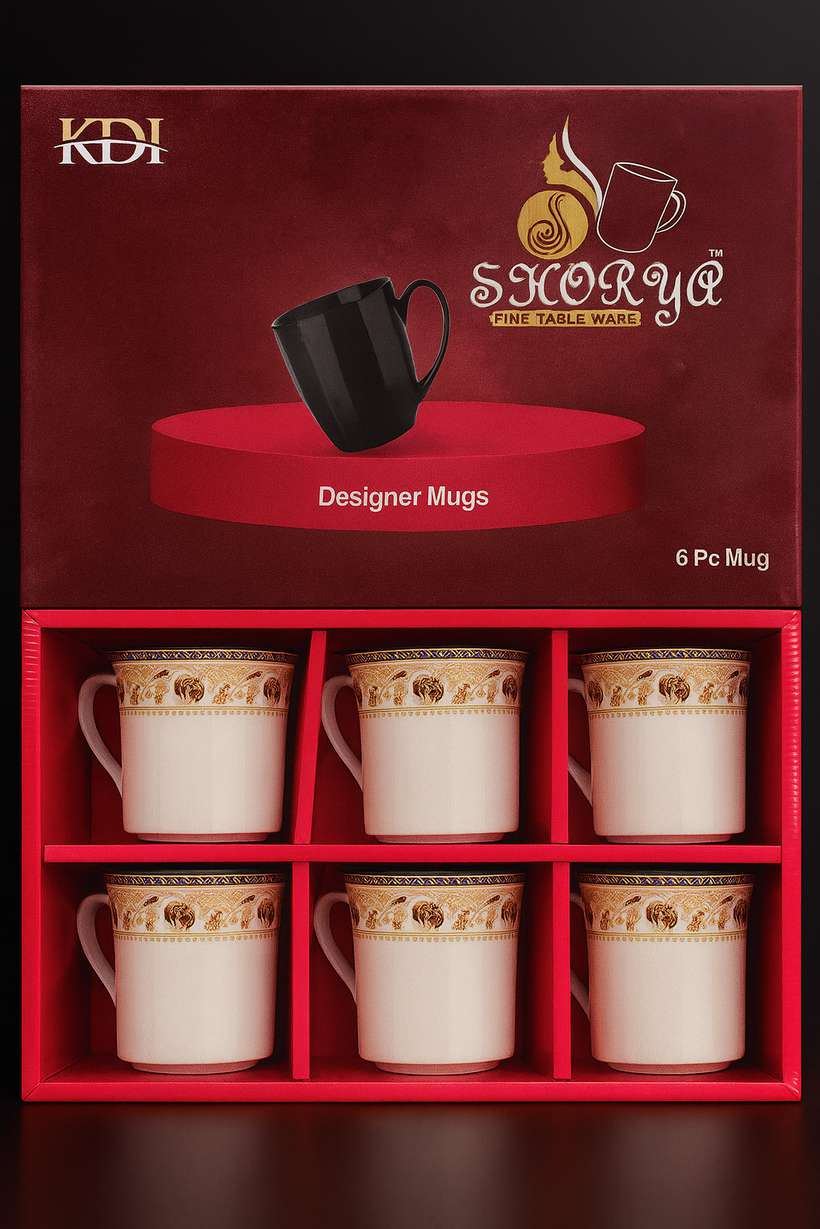Designer Mug Gift Set — Maroon Ornate (6pc)